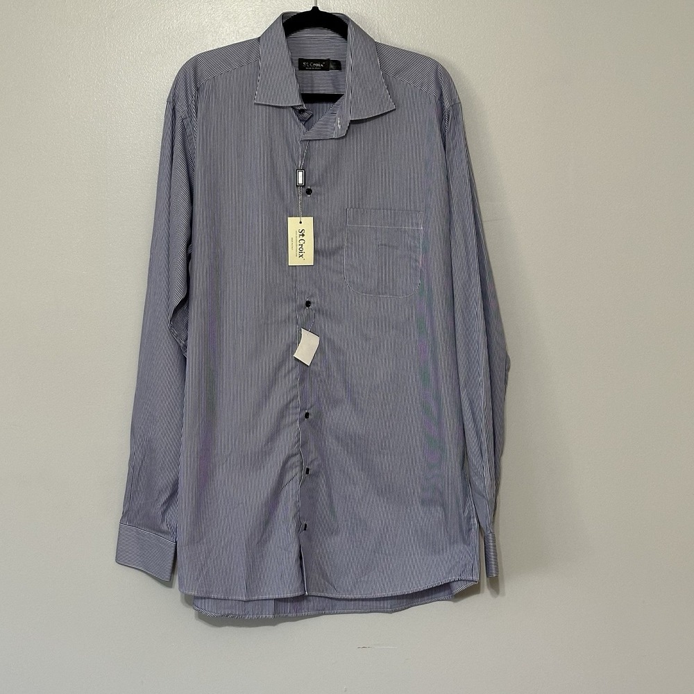 St. Croix Long Sleeve Button Down XLT Shirt Blue Stripe Fast Shipping